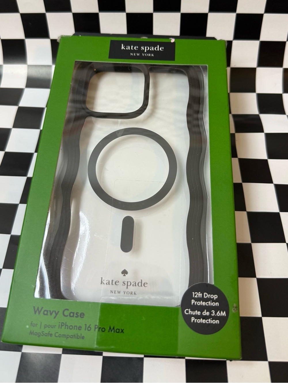 kate spade Clear White iPhone Case with Black Wavy Trim
